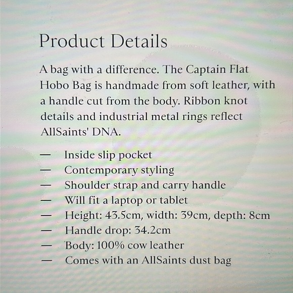 All Saints Captain Flat Leather Hobo Bag - Picture 9 of 9